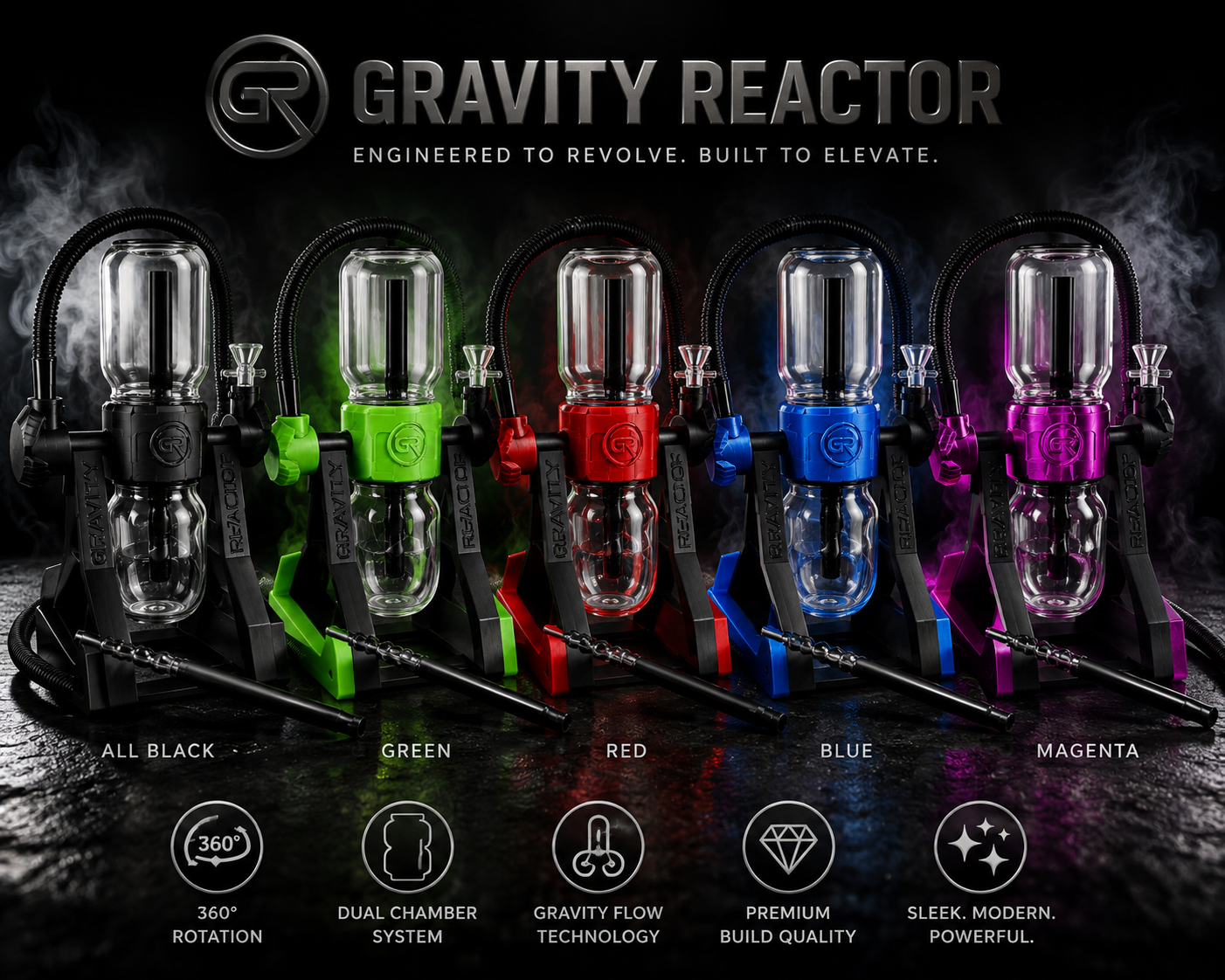 Gravity Reactor 360° rotating gravity bong available in five colors